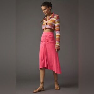 Anthropologie x Sundry | Ruched Midi Skirt in Hot Pink | Sz M